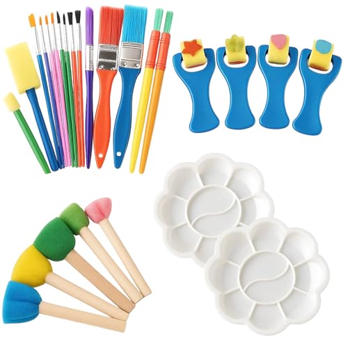 26 Stücke Schwamm Malerei Pinsel Set, malschwamm kinders, Wasserfarben Kinder ab 3, malen ab 2 Jahre, Kinder Früherziehung Lernen Zeichnung Werkzeuge Art Draw Tools für DIY Kunsthandwerk von JazRvr