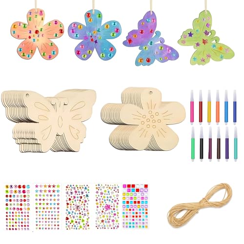 48 Stück Bastelset Kinder, Basteln Kinder 3 Jahre, Beschäftigung Bastelset Kindergeburtstag, Kreatives DIY Set mit Holzfiguren, Wasserfarbstiften und Schnur 48 Stück Bastelset Kinder, Basteln Kinder 3 Jahre, Beschäftigung Bastelset Kindergeburtstag, Kreatives DIY Set mit Holzfiguren, Wasserfarbstiften und Schnur von JazRvr