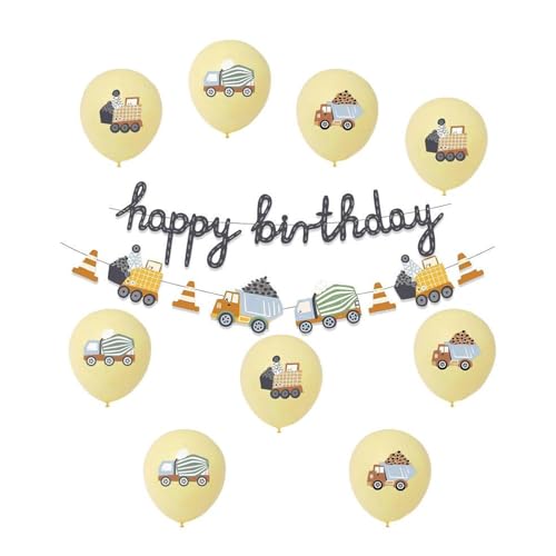 Bagger Geburtstag Deko 2 Jahre, Baustellen Deko Kindergeburtstag, Bagger Ballon, 21-teiliges Set mit Girlande und Luftballons für Bau-Themenparty, Ideal für 3-10 Jährige von JazRvr