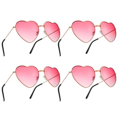 JazRvr Mallorca Party Outfit, 4er Set Herz Sonnenbrille Pink, Goldgerahmte Retro Partybrille für Fasching, Halloween, Geburtstagsfeiern, 60er 70er 80er 90er Theme Parties, 146 * 135mm von JazRvr