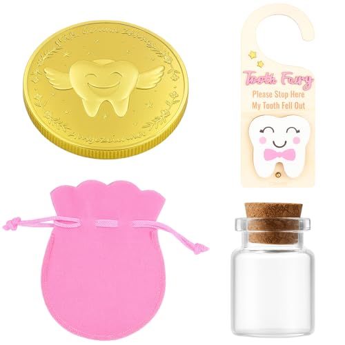 JazRvr Zahnfee Geschenk, 4-teiliges Set mit Münze und Milchzahndose, Geschenk für Kinder zur Zahnfee-Zeit, Behälterset für Milchzähne, inklusive Beutel und Karte JazRvr Zahnfee Geschenk, 4-teiliges Set mit Münze und Milchzahndose, Geschenk für Kinder zur Zahnfee-Zeit, Behälterset für Milchzähne, inklusive Beutel und Karte von JazRvr