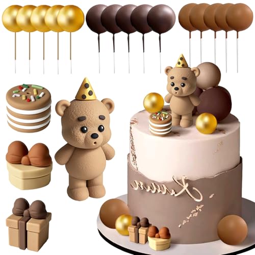 Tortendeko 1. Geburtstag, 19-teiliges Kuchendeko-Set mit Bären, Kugeln und Toppern, Ideal für Geburtstag, Taufe, Hochzeit und Jubiläum Inklusive Goldene, Braune und Karamellfarbene Dekorationselemente von JazRvr
