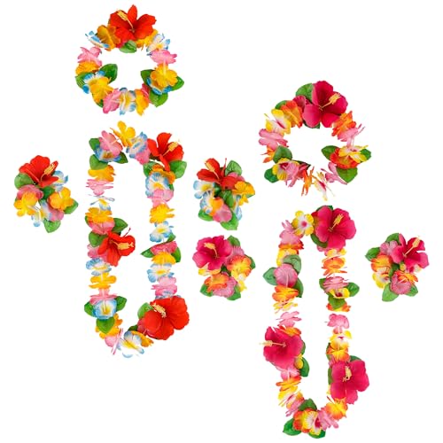 Hawaiianische Leis für Luau-Partys, 2er-Set, Blumenleis mit Stirnband und Armband, bunt, tropische Leis für Erwachsene, Partygeschenke, hawaiianische Leis, Großpackung Luau Leis Dekorationen von JazSwirl