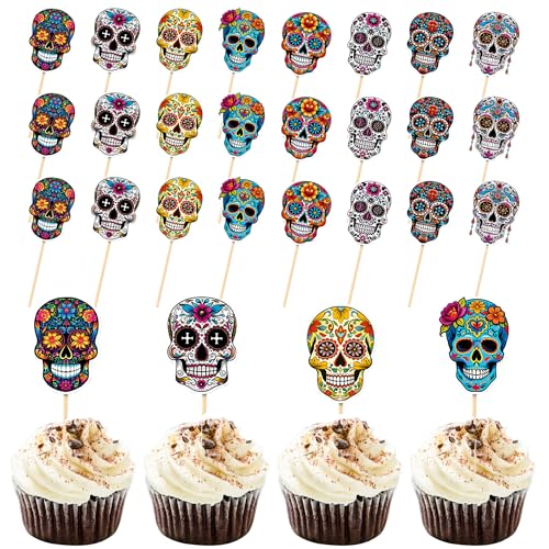 JazSwirl Day of the Dead Cupcake Toppers Dia de los Muertos Skelett Sugar Skull Cupcake Toppers Day of the Dead Cake Decorations Day of the Dead Sugar Skull Cake Topper von JazSwirl
