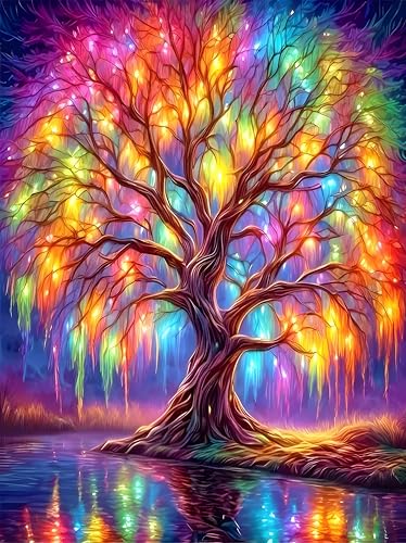 Jazcimdo Diamond Painting, 5D Diamant Painting Bilder Erwachsene Bunt Baum, DIY Mosaikherstellung Diamant Malerei Bilder Set für Wanddekoration (30x40cm) von Jazcimdo