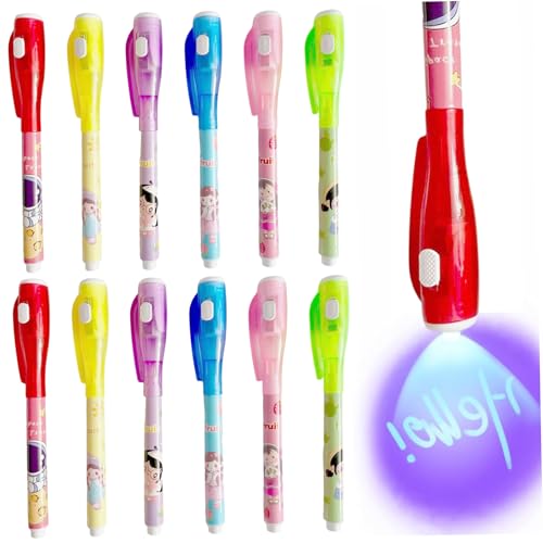 12 pcs unsichtbarer Tintenstift mit UV-Licht, 5 Zoll Spaß unsichtbarer Stiftplastik-Cartoon Verschwinden Tintenmarkierungen für Kinder 8-12, Klassenpreise Spionage Geschenke Party Gefälligkeiten von Jcasbdn