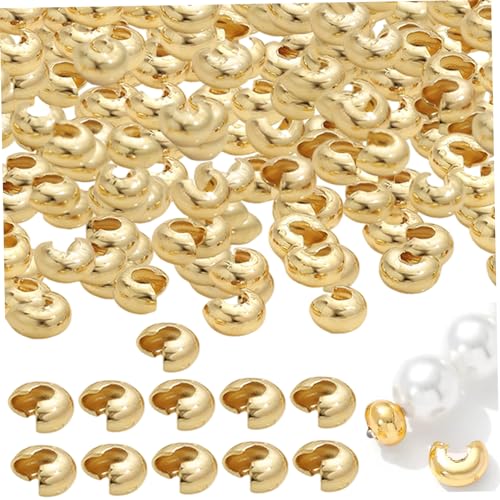 150pcs Crimp -Perlen 14K Goldplattierte halbe runde offene Crimp -Perle 4mm Metallknotenbedeckungen für DIY -Schmuckzubehör machen Accessoire von Jcasbdn