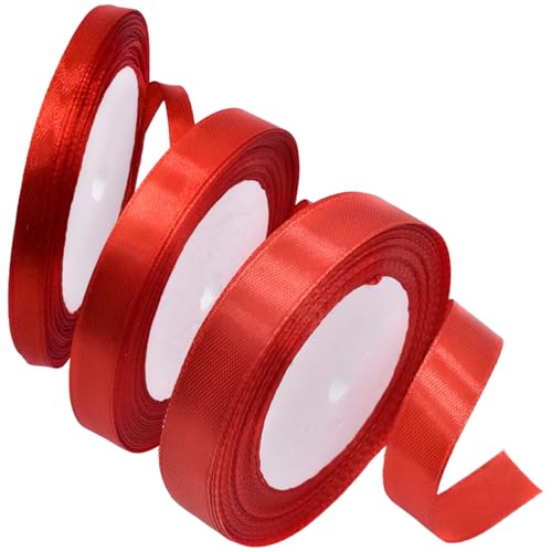3 Rollen Red Satin Ribbon 1/4 3/8 5/8in x 25 Meter Doppelgesicht rot von Jcasbdn