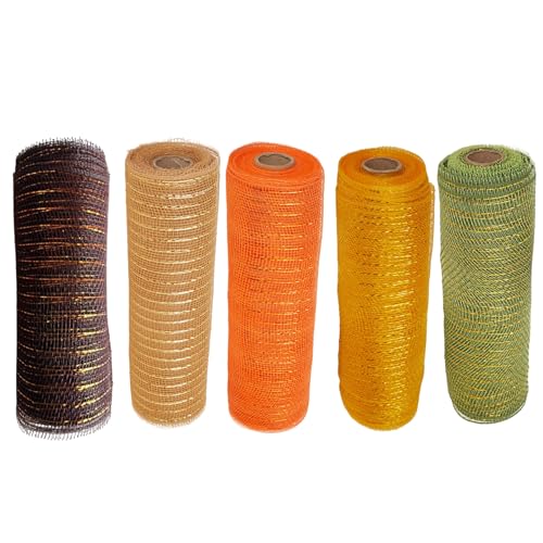 5 Rolls Deco Mesh 10 Zoll Brötchen 30 Fuß Deco Mesh Orange Gold Champagner Grün braunes Halloween -Band 5 Rolls Deco Mesh 10 Zoll Brötchen 30 Fuß Deco Mesh Orange Gold Champagner Grün braunes Halloween -Band von Jcasbdn