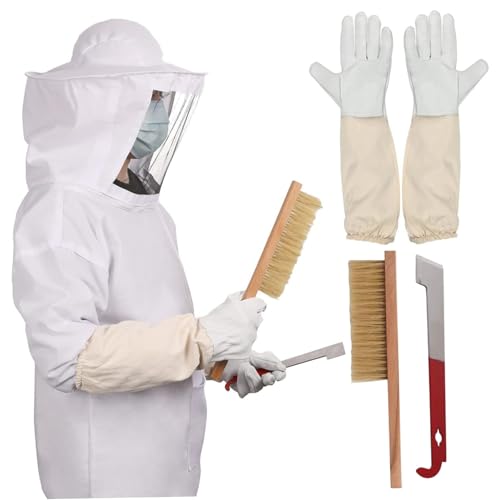 Bienenzuchtanzug, Bienenanzug beinhaltet eine atmungsaktive Bienenjacke mit abnehmbarem Schleierhut, Handschuhen, Bürsten und Messer für Männer und Frauen von Jcasbdn