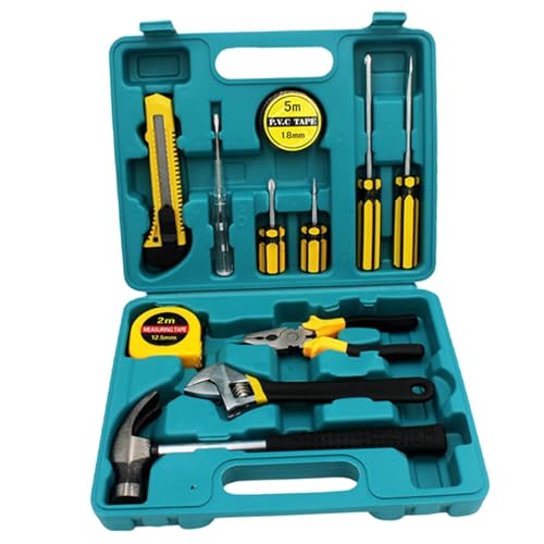 Jcasbdn Tool Set (12PCS) Professionelles Ersatzstahl -Stahl -Werkzeugkit enthält Schraubendreherhammer -Ziehklebeband Messener tragbarer Werkzeugkasten mit Speicherbox von Jcasbdn