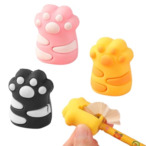 3-teiliger Mini-Bleistiftroller, Kitty Paws, 4x2,5 cm, Kunststoff, für Standard-Bleistifte, tragbarer Bleistiftroller (Orange + Schwarz + Pink) von JchEnye