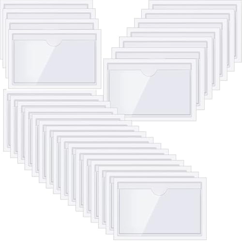 36 Selbstklebende Etikettenhalter pro Packung,6 x 10 cm, Beschriftungsfenster, Selbstklebende Visitenkartenhalter, selbstklebend, transparent, wasserfest Geeignet für Haushalt, Büro und Schule von JchEnye