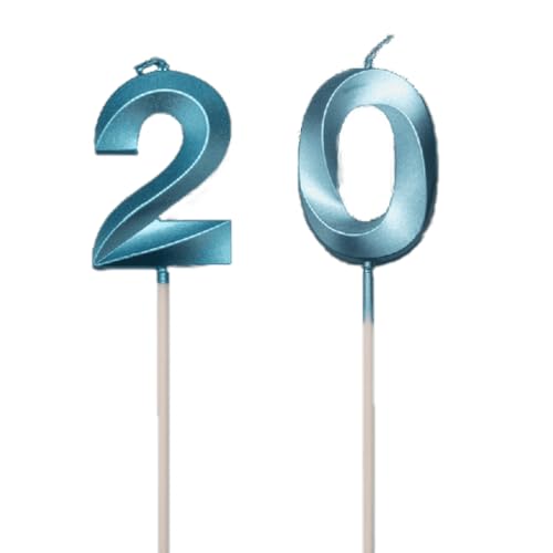 JchEnye 2 Stück Geburtstagskerzen, Zahlen 2 und 0 3D Blaue Geburtstagskerzen, Geburtstagskerzen, Kuchendekorationen, Geburtstagsdekoration Kerzen, Zahlen 20 von JchEnye