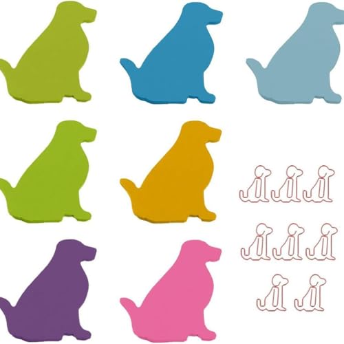 JchEnye 210 Stück niedlichen Hund Haftnotizen mit Papier-Clips, Cartoon Tier Haftnotizen, gleiche Farbe Papier-Clips, Index Tags, Hund Formen, Marker, Fahnen, Notizbuch von JchEnye