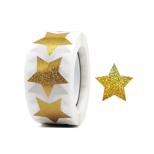 Packung mit 500 bunten Stern-Aufklebern, Glitzerstern-Aufkleber Kinderbelohnungsaufkleber, 2,5 cm, selbstklebend, Scrapbooking Dekorative Stern-Aufkleber, Grußkarten, Geschenke, Basteln (1 Rolle) von JchEnye