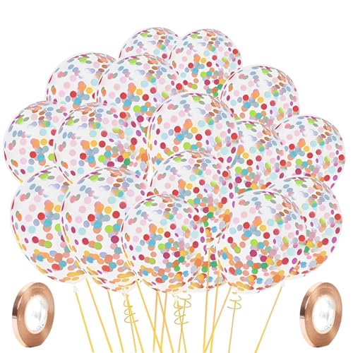 50 Stück Bunte Konfetti Ballons Mit 2 Rollen Geschenkband, Luftballons Geburtstag, 12 Zoll Latex Luftballon Für Hochzeit, Babyparty, Silvester, Fotohintergrund von JcvPot