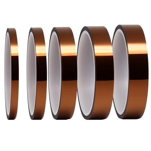 JcvPot PACK 5 Rollen Hitzebeständiges Klebeband Hohen Temperaturen Klebeband Isolierband Wärmeband Für Sublimationsdruck Und Wellenlöten (3 Mm/6 Mm/8 Mm/12mm/25 Mm X 33 M) von JcvPot