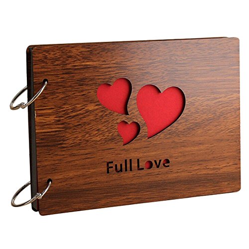 Jdeijfev DIY Fotoalbum Holzeinband Jubiläum Scrapbook 8 x 6 Selbstklebendes Buch mit schwarzen Seiten für Hochzeit Gästebuch Paare Our Memory (Full Love) von Jdeijfev