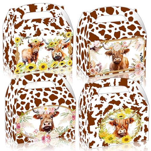 JeVenis 12 PCS Hochland Kuh Party Favors Taschen Boxen Hochland Kuh Party Zubehör Leckerli-Beutel Boxen für braune Kuh Western Party Hochland Kuh Geburtstag von JeVenis