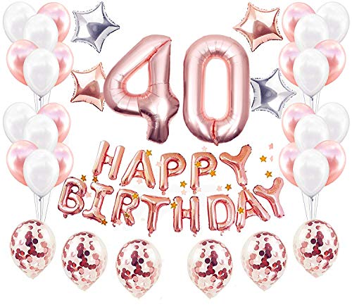 JeVenis Roségold 40. Geburtstag Dekoration Luftballons 40. Partyzubehör ballonbanner für Männer oder Frauen 40. Geburtstag Dekoration von JeVenis