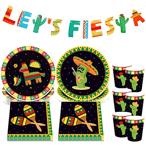 JeVenis Mexikanische Partyteller und Servietten-Sets lassen Fiesta Banner mexikanische Partyzubehör von JeVenis
