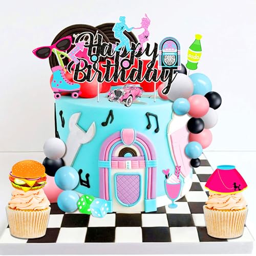 JeVenis 50s Sock Hop Tortenaufsatz 50er Jahre Thema Party Dekorationen 50er Jahre Dekorationen 50er Jahre Themenparty Zubehör Bunte Retro 50s Raumdekoration JeVenis 50s Sock Hop Tortenaufsatz 50er Jahre Thema Party Dekorationen 50er Jahre Dekorationen 50er Jahre Themenparty Zubehör Bunte Retro 50s Raumdekoration von JeVenis