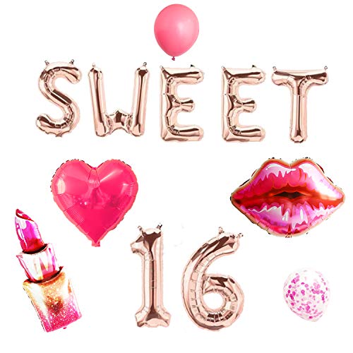 JeVenis Roségold Sweet 16 Luftballons Sweet 16 Banner Luftballons Sweet Sixteen Dekoration 16. Geburtstag Dekoration Sweet 16 Party Dekoration von JeVenis