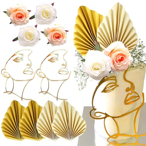 JeVenis Acryl Minimalistische Kunst Dame Kuchen Deko Rose Blume Tortendekoration Lady Face Cake Deko Queen Hochzeit Geburtstag(Gold 2) von JeVenis