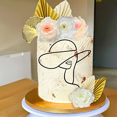 JeVenis Acryl Minimalistische Kunst Dame Gesicht Kuchen Topper Boho Kuchen Topper Vintage Rose Blume Hochzeit Kuchen Topper für Hochzeit Braut Dusche Geburtstag Party (Gold3) von JeVenis