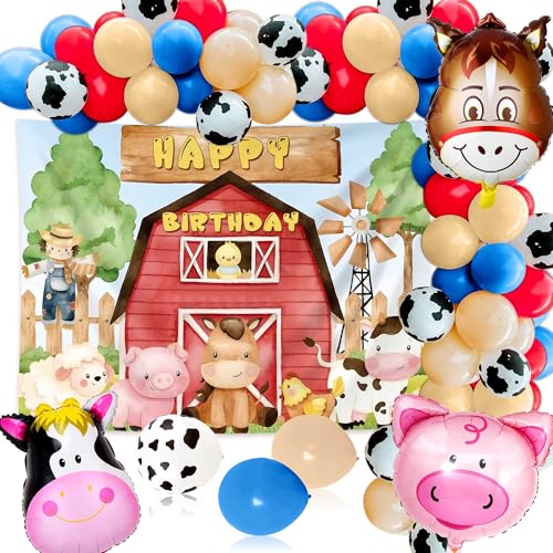JeVenis Bauernhof Tier Partydekorationen Scheunenhof Folienballons Dekoration für Jungen und Mädchen Girlande Ballon Happy Birthday Banner JeVenis Bauernhof Tier Partydekorationen Scheunenhof Folienballons Dekoration für Jungen und Mädchen Girlande Ballon Happy Birthday Banner von JeVenis