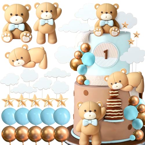 JeVenis Blau Teddybär Tortendeko Kuchen Dekoration für Taufe Junge Mädchen 1 Jahr Hochzeit Babyshower Geburtstag Party JeVenis Blau Teddybär Tortendeko Kuchen Dekoration für Taufe Junge Mädchen 1 Jahr Hochzeit Babyshower Geburtstag Party von JeVenis