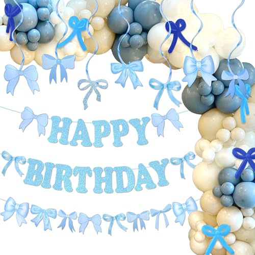 JeVenis Blaue Schleifengirlande Schleifen Dekoration Schleifenbanner Girlande für Geburtstag Brautparty Junggesellen Abschied Babyparty von JeVenis