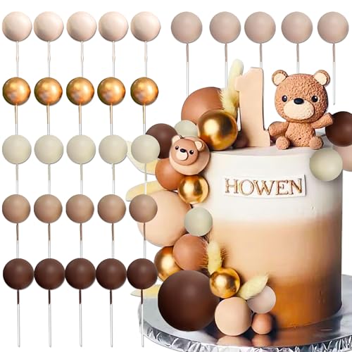 JeVenis Boho Beige Tortendeko Kugeln Tortendeko Geburtstag Schaum Ball Kuchen Dekoration für Geburtstag Hochzeit Valentinstag Babyparty von JeVenis