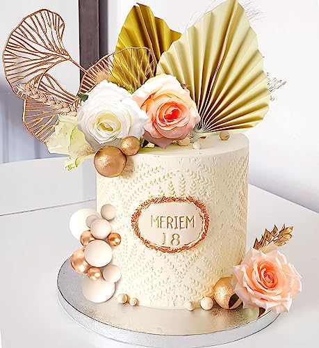 JeVenis Boho Tortendeko Champagner Ginkgo Kuchen Topper Tortendeko Blumen Golden Tortendeko Kugeln Tortendeko Hochzeit Cupcake Topper von JeVenis