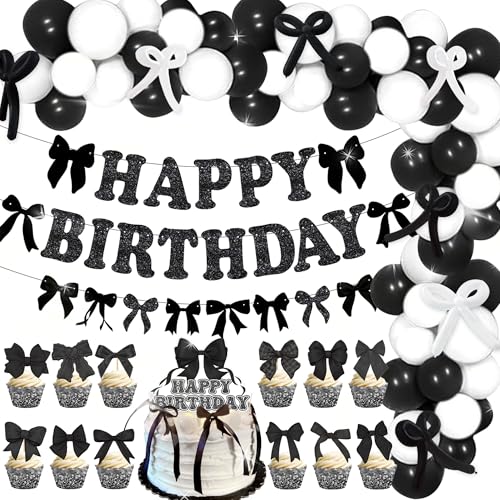 JeVenis Bow Banner Deko Schwarz Schleife Tortendeko Schwarze Schleife Geburtstag Ballon Banner Schleife Geburtstagstorte Cupcake Dekor Bow Ribbon Banner Schleife Geburtstag Party Banner von JeVenis