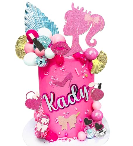 JeVenis Disco Hot Pink Girl Birthday Tortendekoration Rosa Mädchen Geburtstag Dekoration Rosa Kugeln Palm Leaves Heels Lippenstift Taschen Cake Topper für Geburtstag Bridal Shower BabyShower JeVenis Disco Hot Pink Girl Birthday Tortendekoration Rosa Mädchen Geburtstag Dekoration Rosa Kugeln Palm Leaves Heels Lippenstift Taschen Cake Topper für Geburtstag Bridal Shower BabyShower von JeVenis
