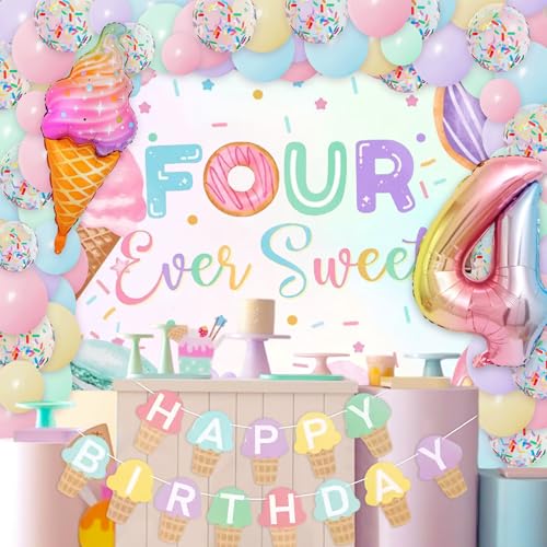 JeVenis Eiscreme Geburtstag Deko 4. We All Scream 4 Eiscreme Geburtstag Deko Glitzer Eiscreme Banner Girlande für Sommer Mottopartys von JeVenis