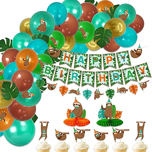 JeVenis Faultier Geburtstagsdekoration Faultier Geburtstagsballon Faultier Geburtstag Kuchendekoration Faultier Cupcake Toppers Faultier Banner von JeVenis