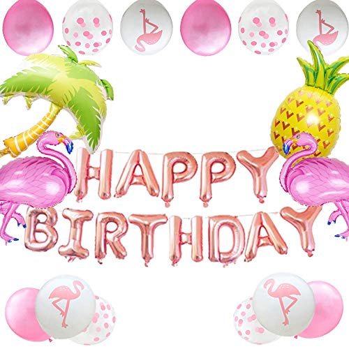 JeVenis Flamingo-Geburtstagsdekoration Flamingo-Geburtstagsballons Tropische Geburtstagsballons für die Luau Party Hawaiian Party von JeVenis