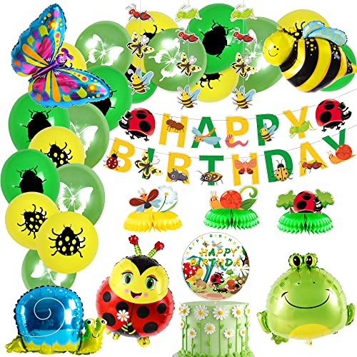 JeVenis Garten Geburtstagsdeko Kinder Geburtstag Party Dekoration Luftballons Mädchen Jungen Insekt Schmetterling Biene Tier Frosch Kindergeburtstag Deko Bunt für Deko Geburtstag Party Kinder von JeVenis