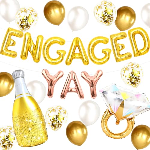 JeVenis Goldene Verlobungsparty-Dekorationen für Paare, gerade verlobt, Ballon-Banner, Schild, Gold, für Hochzeit, Verlobung, Party, Dekoration JeVenis Goldene Verlobungsparty-Dekorationen für Paare, gerade verlobt, Ballon-Banner, Schild, Gold, für Hochzeit, Verlobung, Party, Dekoration von JeVenis