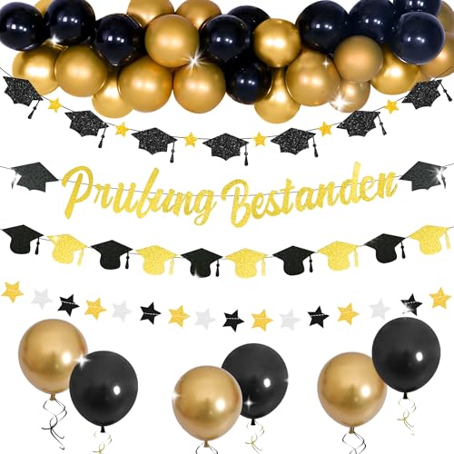 JeVenis Graduation Deko Glitzer Schwarz Bachelor Deko Herzlichen Glückwunsch Girlande Abschluss Deko Bachelor Abschluss Herzlichen Glückwunsch Girlande Graduation Party Dekoration von JeVenis