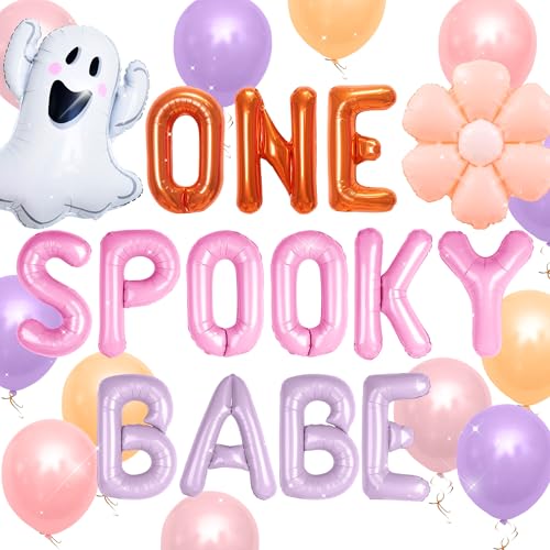 JeVenis Groovy Halloween 1. Geburtstag Party Dekorationen Pink One Spooky Babe Luftballons Banner Geist Ballons für Gänseblümchen Boho Halloween Gruselige One Birthday Supplies von JeVenis