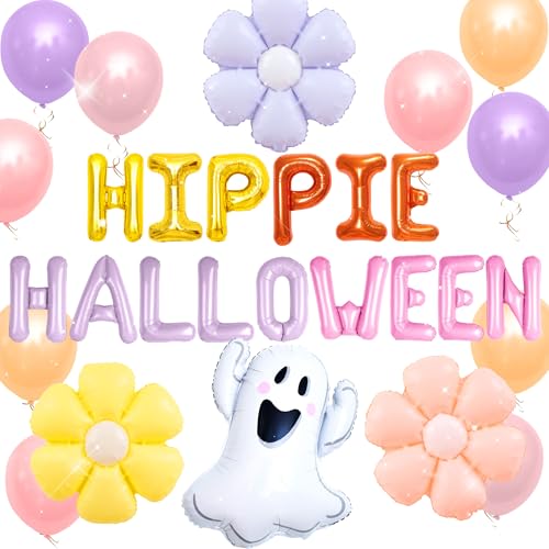 JeVenis Groovy Halloween Geburtstag Dekorationen Hippie Halloween Banner Girlanden Groovy Ghoul Luftballons für Retro Vintage Gruselige Geist Geburtstag Party Supplies von JeVenis