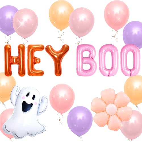JeVenis Groovy Halloween Hey Boo Baby Shower Party Ghost Mylar Balloons for Groovy Boho Rainbow Retro Hippie Little Boo Daisy Party Decoration von JeVenis