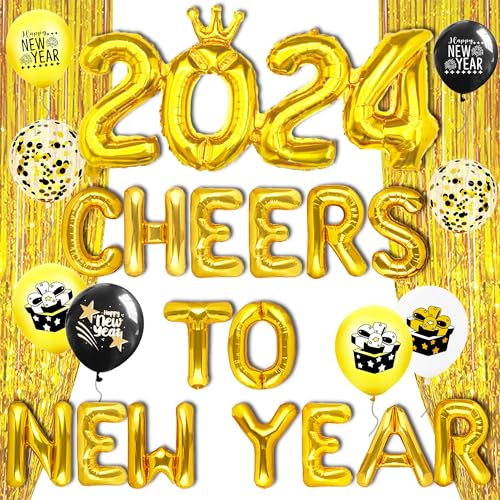 JeVenis Happy New Year 2024 Deko Happy New Year Deko Neujahr Silvester Deko 2024 Ballon New Year Party Deko von JeVenis