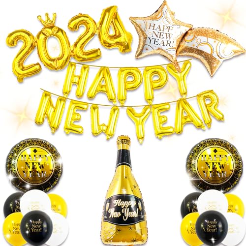 JeVenis Happy New Year 2024 Deko Happy New Year Girlande Party Deko Neujahr Silvester Deko 2024 Ballon New Year Party Deko von JeVenis