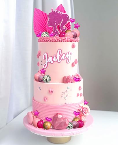 JeVenis Hot Pink Disco Cake Decoration Pink Princess Birthday Decoration Pink Balls Palm Leaves Heels Lipstick Bags Cake Topper von JeVenis