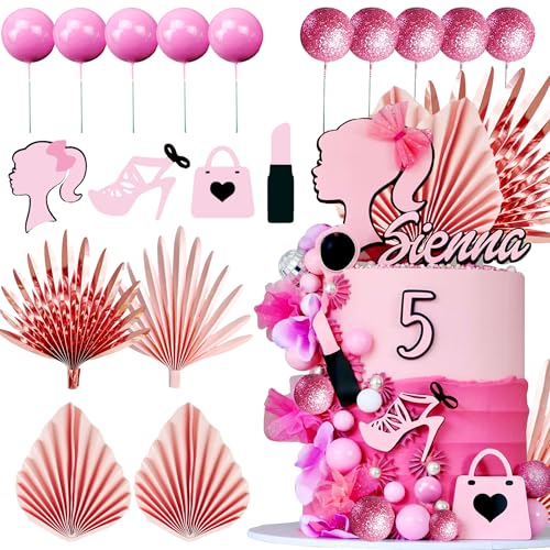JeVenis Hot Pink Girl Tortendeko Kuchen Dekoration Kugel Palmblätter Kuchendekoration Tortendeko Blumen JeVenis Hot Pink Girl Tortendeko Kuchen Dekoration Kugel Palmblätter Kuchendekoration Tortendeko Blumen von JeVenis